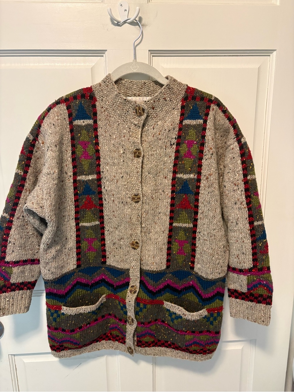 Segrets Sun Prints vintage 100% wool geometric oversize cardigan sweater small s